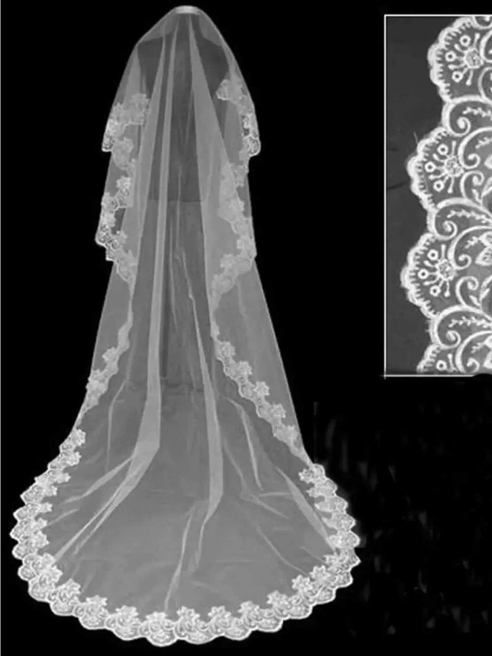 Lace-Edged Bridal Veil White - Elegant Chapel Length Long Wedding Veil NWT